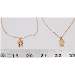LOT OF 2 GOLD TONE CAT PENDANTS & CHAIN W/ PINK &