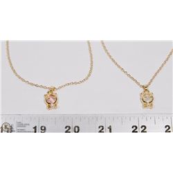 LOT OF 2 GOLD TONE CAT PENDANTS & CHAIN W/ PINK &