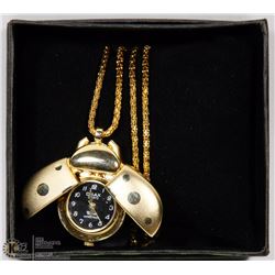 QMAX 'LADY BUG' PENDANT WATCH WITH CHAIN - NEW
