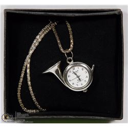 QMAX 'FRENCH HORN' PENDANT WATCH WITH CHAIN - NEW