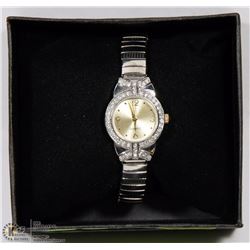 CRYSTAL STUDDED SILVER TONE WATCH WITH METAL BAND