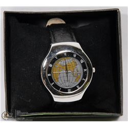 LAWRENCE 'GLOBE FACE' QUARTZ WATCH WITH LEATHER