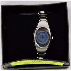 GENEVA STAINLESS QUARTZ WATCH WITH BLUE FACE - NEW