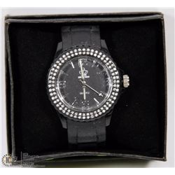 ORLANDO QUARTZ FASHION WATCH WITH CRYSTAL BEZEL -