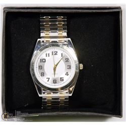 2 TONE POLISHED QUARTZ WATCH WITH METAL STRETCH.