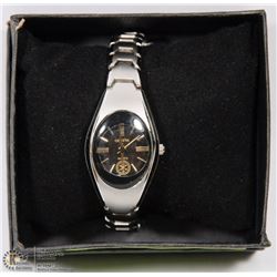 GENEVA STAINLESS WATCH WITH BLACK/GOLD FACE - NEW