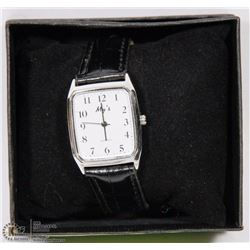 'MY'S' SILVER TONE WATCH WITH LEATHER BAND - NEW