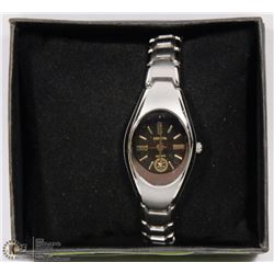 GENEVA STAINLESS WATCH WITH BLACK GOLD FACE - NEW