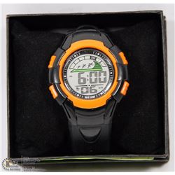 ORANGE DIGITAL WATCH WITH LIGHT.