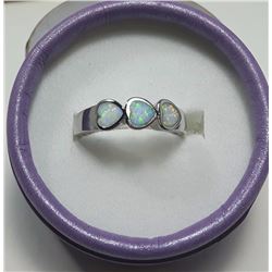 #18 - TRIPLE HEART WHITE FIRE OPAL RING