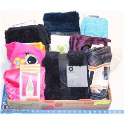 LARGE TRAY OF REPACKAGED NEW LINENS, BATH LINENS &