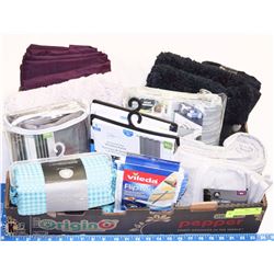 LARGE TRAY OF REPACKAGED NEW LINENS, BATH LINENS &