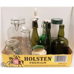 ESTATE FLAT OF VINTAGE BOTTLES & JARS, INCLUDES A