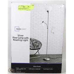 MAINSTAYS FLOOR LAMP WITH READING LIGHT,SILVER