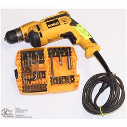 DEWALT CORDED DRILL AND DRILL  BIT SET IN CASE
