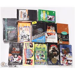 BOX W/ 12 FACTORY SEALED HOCKEY & BASEBALL CARD