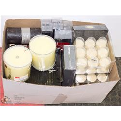 BOX OF NEW CANDLES.