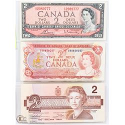 LOT OF 3 VARIETIES OF $2 BILLS