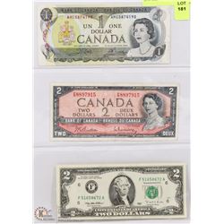 LOT OF 2 CANADIAN BILLS AND US $2.00 BILL