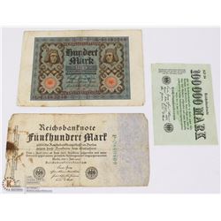 3 GERMAN WWI -100 MARKS 1923, 100,000 MARKS 1923,