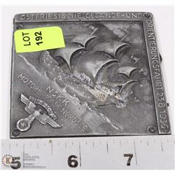 GERMAN NAZI CLAD METAL PLATE. 1936 NSKK MOTOR-
