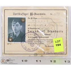 GERMAN SS TOTENKOPF DOCUMENT