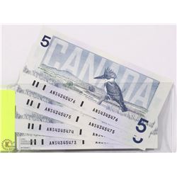 CONSECUTIVE UNC 4 CANADIAN  5$