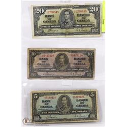 1937 BILL SET $20, $10, $5