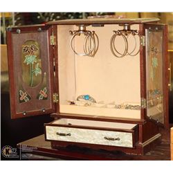 ESTATE WOOD DELUXE JEWELLERY BOX W/CONTENTS