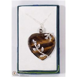 TIGERS EYE HEART PENDANT WITH .925 STAMPED CHAIN.