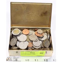 BOX OF WORLD COINS.
