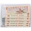Image 1 : LOT OF 7 SEQUENTIAL SERIAL #'S 1986 CANADIAN $2.00