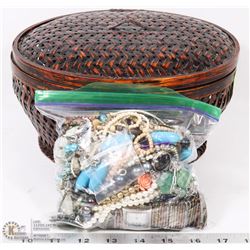 BASKET OF COSTUME JEWELLERY.
