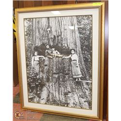 VINTAGE LOGGING FAMILY FRAMED MATTED PRINT 35.5X44
