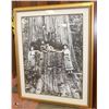 Image 1 : VINTAGE LOGGING FAMILY FRAMED MATTED PRINT 35.5X44