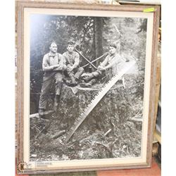 VINTAGE LOGGING TEAM FRAMED PRINT 39X47.