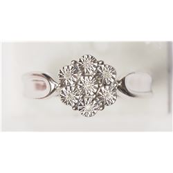 3) TWO STERLING SILVER 7 DIAMOND FLORAL RINGS