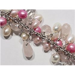4) STERLING SILVER PEARL & ROSE QUARTZ BRACELET