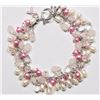 Image 2 : 4) STERLING SILVER PEARL & ROSE QUARTZ BRACELET