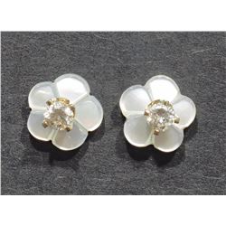8) 14K Y. GOLD MOTHER OF PEARL DIAMOND EARRINGS