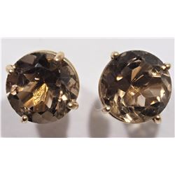 11) 10K YELLOW GOLD SMOKEY TOPAZ STUD EARRINGS