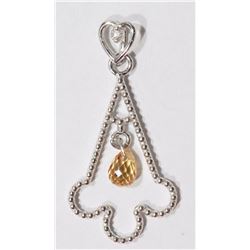 14) 14K WHITE GOLD CITRINE & DIAMOND PENDANT