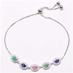 18) STERLING SILVER GEMSTONE HALO BRACELET