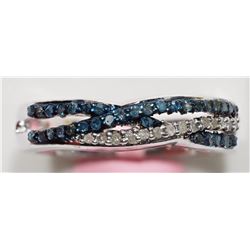 24) STERLING SILVER BLUE & WHITE DIAMOND RING
