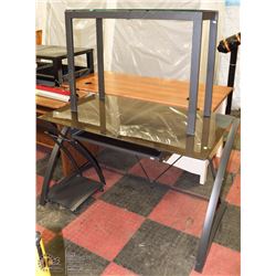 METAL AND GLASS OFFICE DESK WITH SIDETABLE