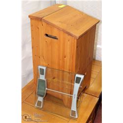 WOOD POTATO BIN SOLD WITH WEIGH SCALE