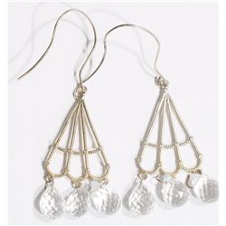 34) 14K W. GOLD BRIOLETTE CUT WHITE TOPAZ EARRINGS