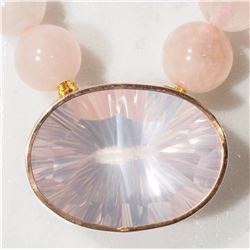 36) 18K Y.GOLD CLASP ROSE QUARTZ NECKLACE WITH
