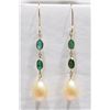 Image 1 : 37) 10K Y.GOLD EMERALD & FRESHWATER PEARL EARRINGS