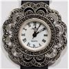 Image 1 : 38) NOBEL WOMENS MARCASITE GENUINE LEATHER WATCH